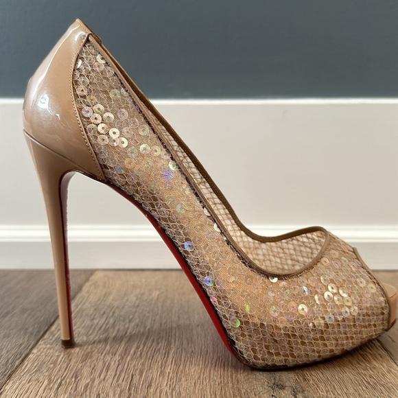 Christian Louboutin nude sequence peep toe size 37, 140 heel includes dust bag - Picture 6 of 10